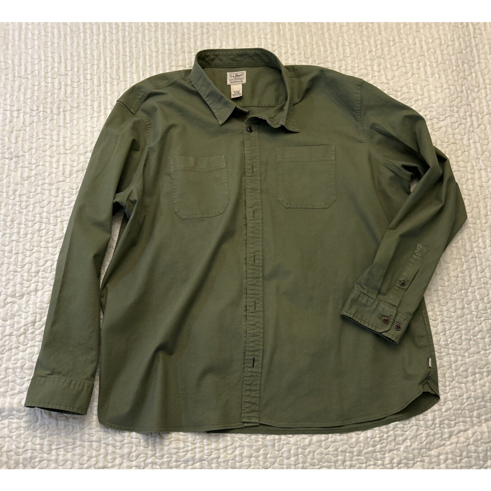 LL Bean Men's XXL Shirt Jacket Twill Canvas Work Chore Farm Outdoor ArmyGreen